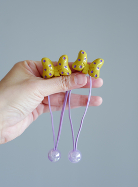 可爱卡通蝴蝶结发圈儿童双头缠绕橡皮筋紫色波点发绳对绕皮套发扎