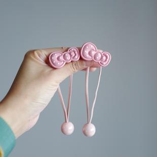 粉色波点蝴蝶结儿童双头发绳小女生对扎高弹加粗扁皮筋绕绕头绳