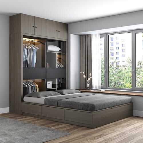 衣柜床一体榻榻米儿童房北欧双人床1.5米小户型1.8米无床头储物床