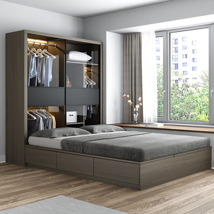 新衣柜床一体榻榻米儿童房北欧双人1.5米小户型1.8米无床头储物床