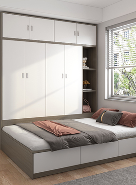 侧柜床一体榻榻米床小户型单人床1.2米次卧收纳储物衣柜子组合床