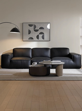 意式夏图3814大黑牛真皮沙发客厅3米长单排大直排豆腐块罗图沙发