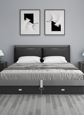 床现代简约双人1.8米婚床主卧室北欧1.5米软包床箱体床高箱储物床