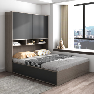 新现代简约榻榻米床衣柜一体小户型1.2米高箱多功能卧室储物床