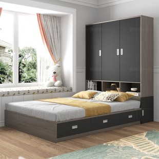 实木多层板榻榻米床衣柜一体带书桌小户型卧室家用套装组合储物床