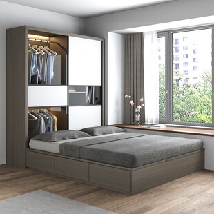 榻榻米衣柜床一体小户型现代简约1.2米儿童床1.8m踏踏高箱储物床