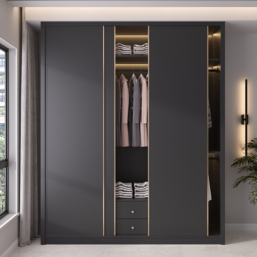 新款免拉手ENF级衣柜实木定制到顶分段式卧室家用现代简约大衣橱