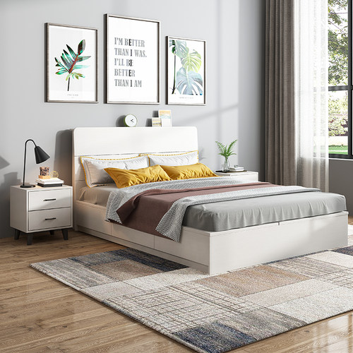 宜森缘双人简约现代奶油风储物床