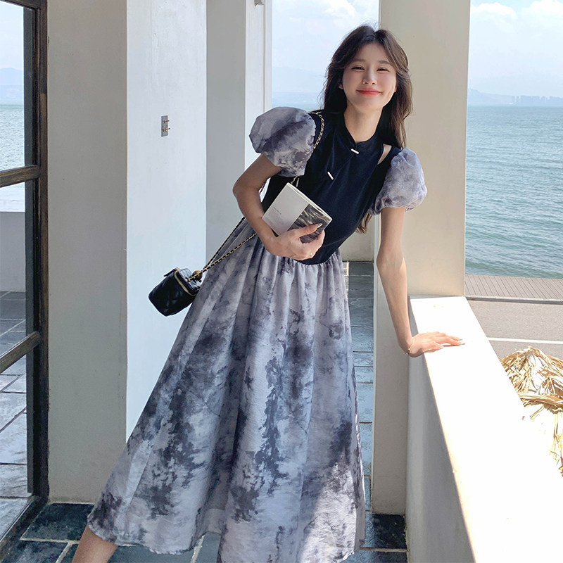 【现货主推】夏水墨印花拼接连衣裙2D122-1308-P120控178,女装连衣裙,2D122