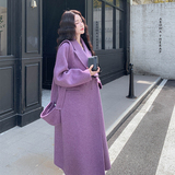 紫色中长款双面呢毛呢外套女2025冬季日系设计感慵懒羊毛呢子大衣，女装毛呢外套，2D122
