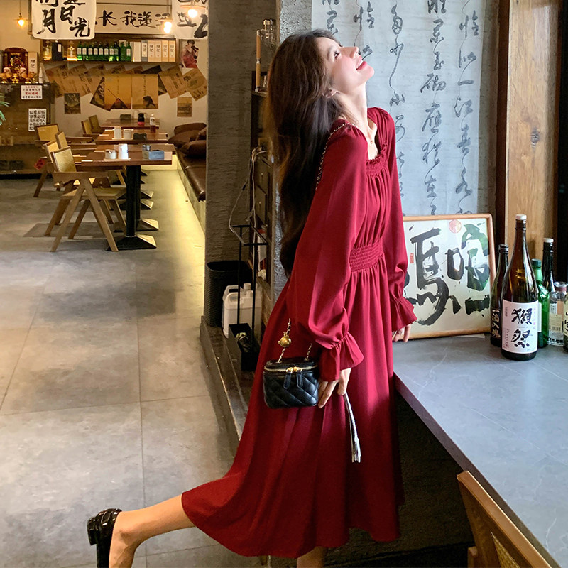 【档口有货】春装新年红长袖连衣裙2D122-1515-P125控188,女装连衣裙,2D122