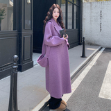 高级感紫色西装领双面呢大衣女秋冬新款独特别致气质长款毛呢外套，女装毛呢外套，2D122