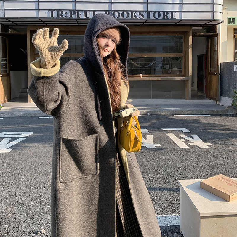 【档口有货】针织帽撞色双面呢大衣2D122-2736-P290控418，女装毛呢外套，2D122