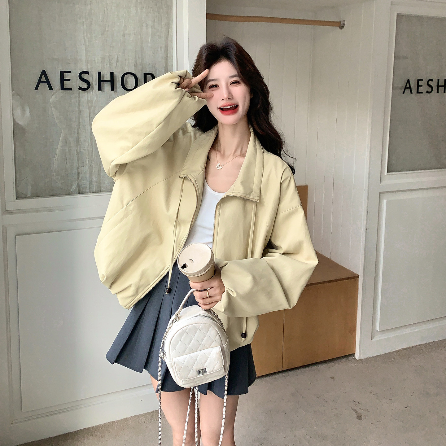 【有货】休闲绑带皮衣外套2D122-2803-P150控218,女装短外套,2D122