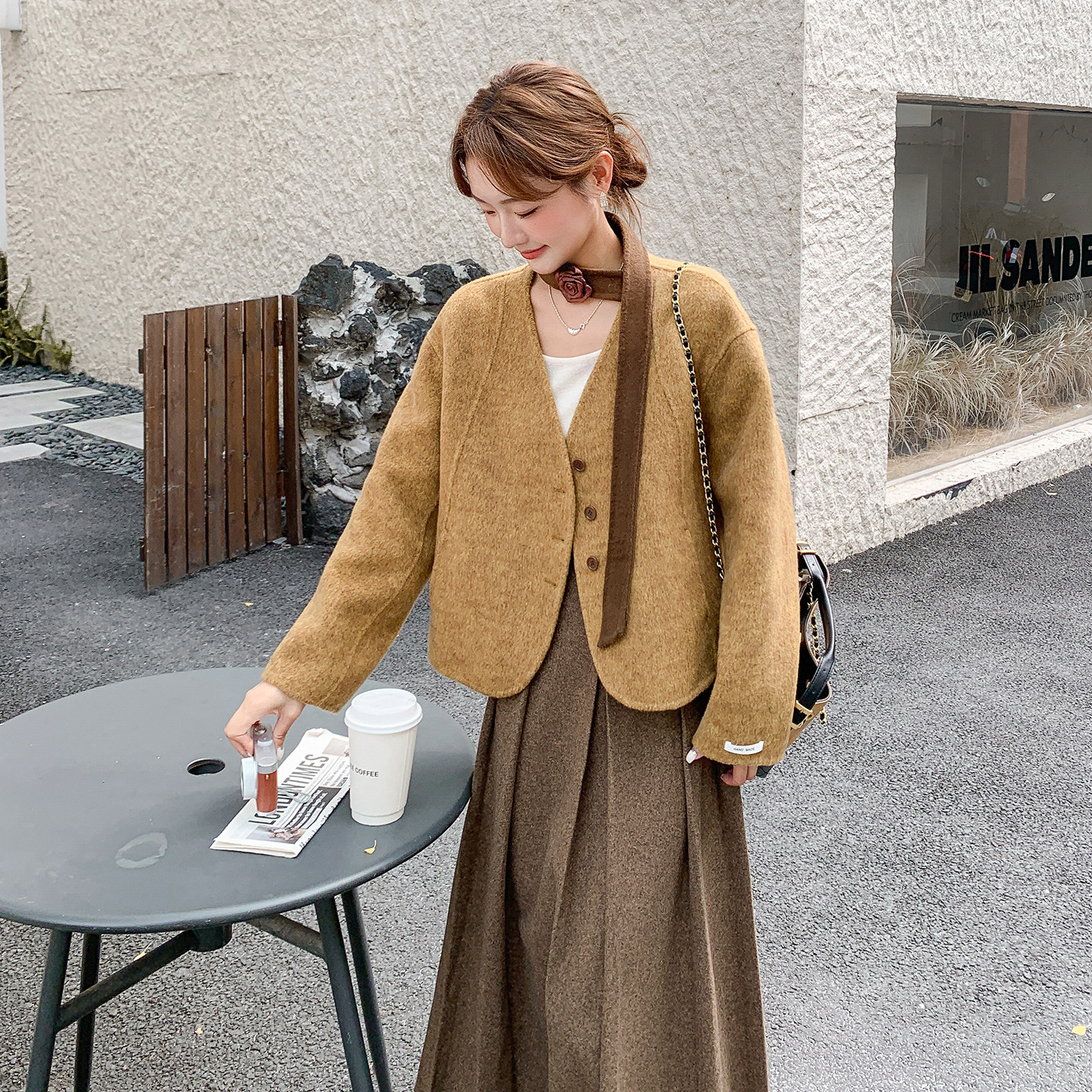 【有货】飘带短款双面呢大衣2D122-2755-P235控338,女装毛呢外套,2D122