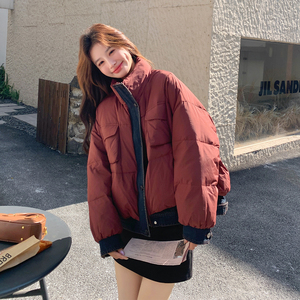 红色复古牛仔拼接羽绒服女2025冬季新款设计感保暖加厚白鸭绒外套图片