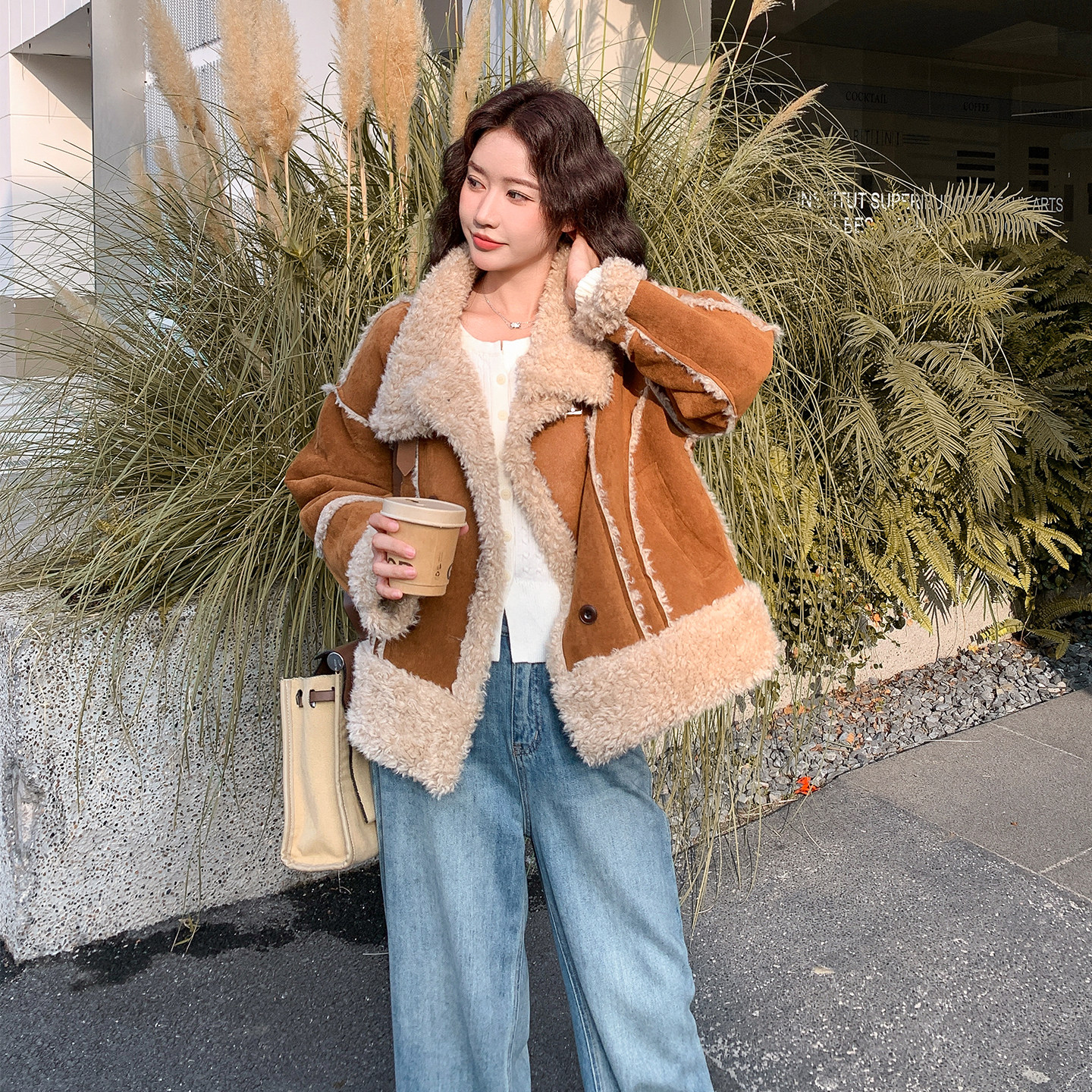 【档口有货】加厚羊羔毛皮毛一体外套2D122-2749-P205控298,女装短外套,2D122