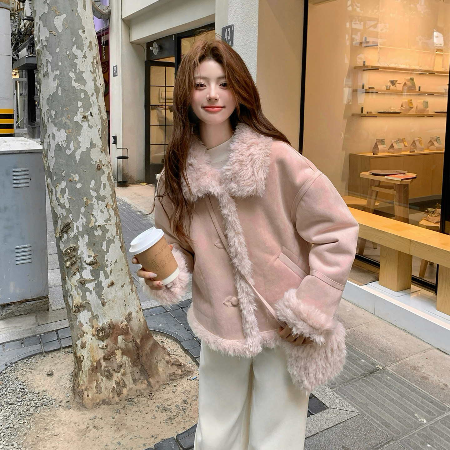 【档口有货】加厚皮毛一体外套(送包包）2D122-2765-P215控318,女装短外套,2D122