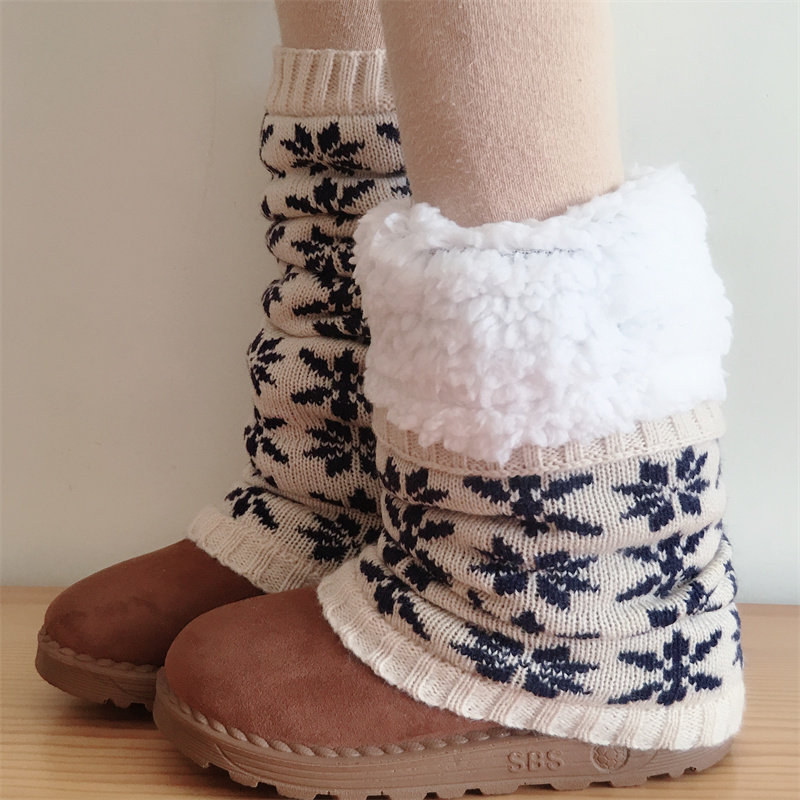 男女童毛线加绒防风护膝护腿袜套秋冬儿童过膝高筒袜宝宝保暖袜子