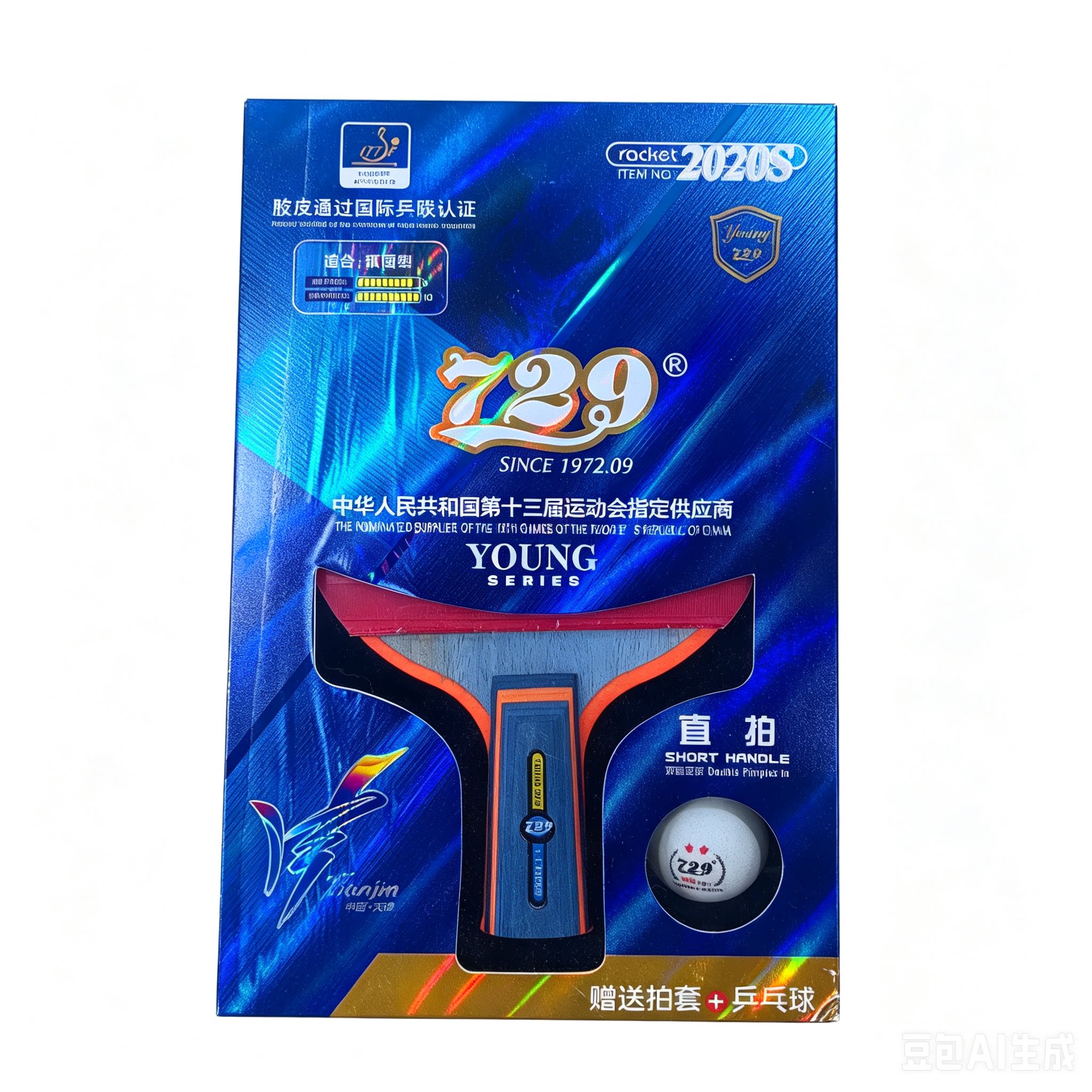 729YOUNG2060SA乒乓球拍短柄直拍比赛训练小学生成人套拍带包图片