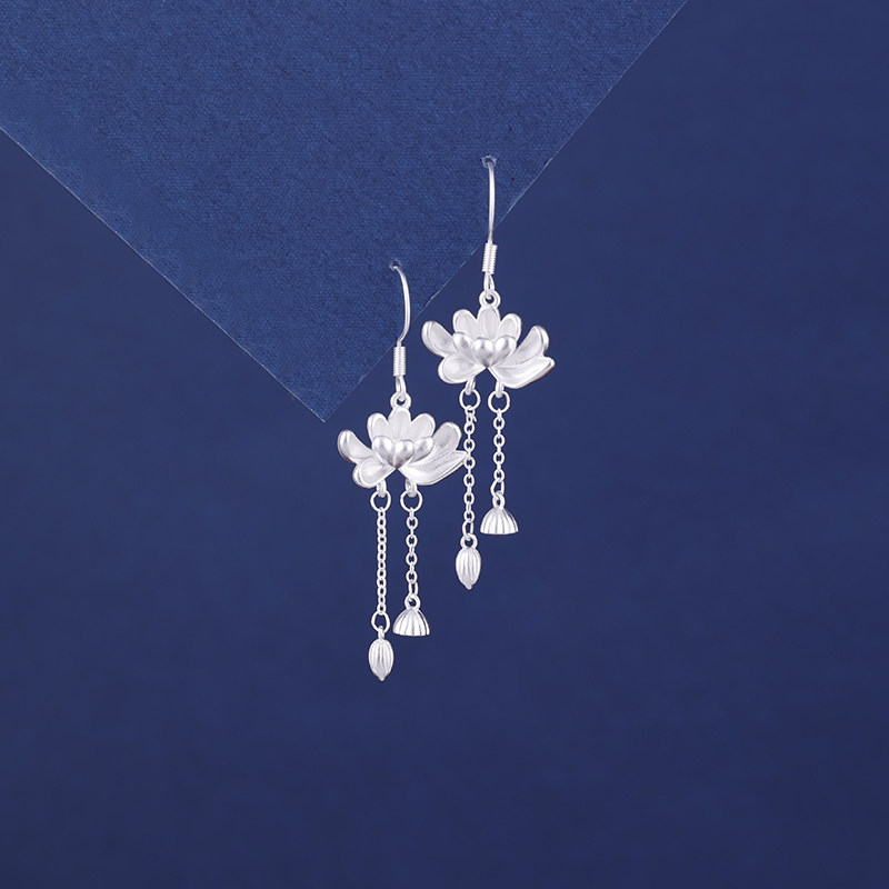 s925银莲花流苏耳钩温柔古风耳环