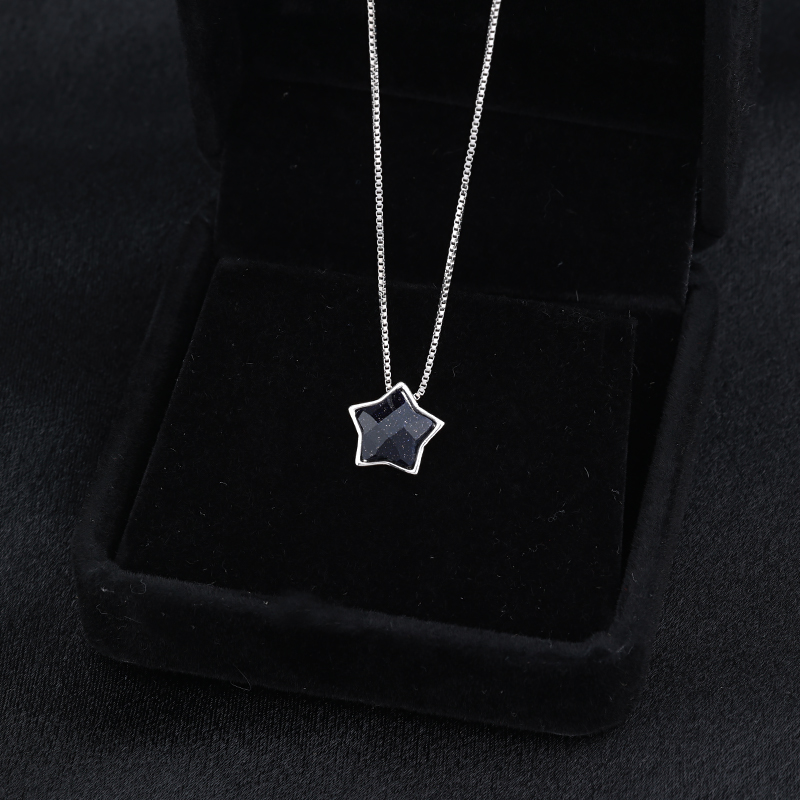 s925纯银黑砂石星星项链小众女气质五角星吊坠锁骨链百搭简约潮