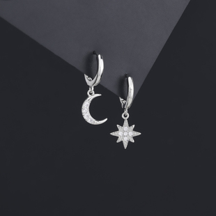 s925纯银星月不对称耳扣女小众设计耳环ins网红潮冷淡风气质耳饰