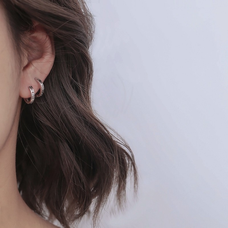 s925纯银罗马数字耳扣圆圈港风