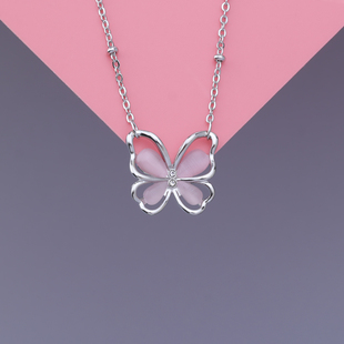 s925纯银粉色猫眼石蝴蝶项链女气质2023年新款小众设计感锁骨链潮