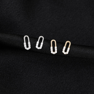 s925纯银镶钻别针耳钉女小巧气质个性回形针耳环小众通勤百搭耳饰