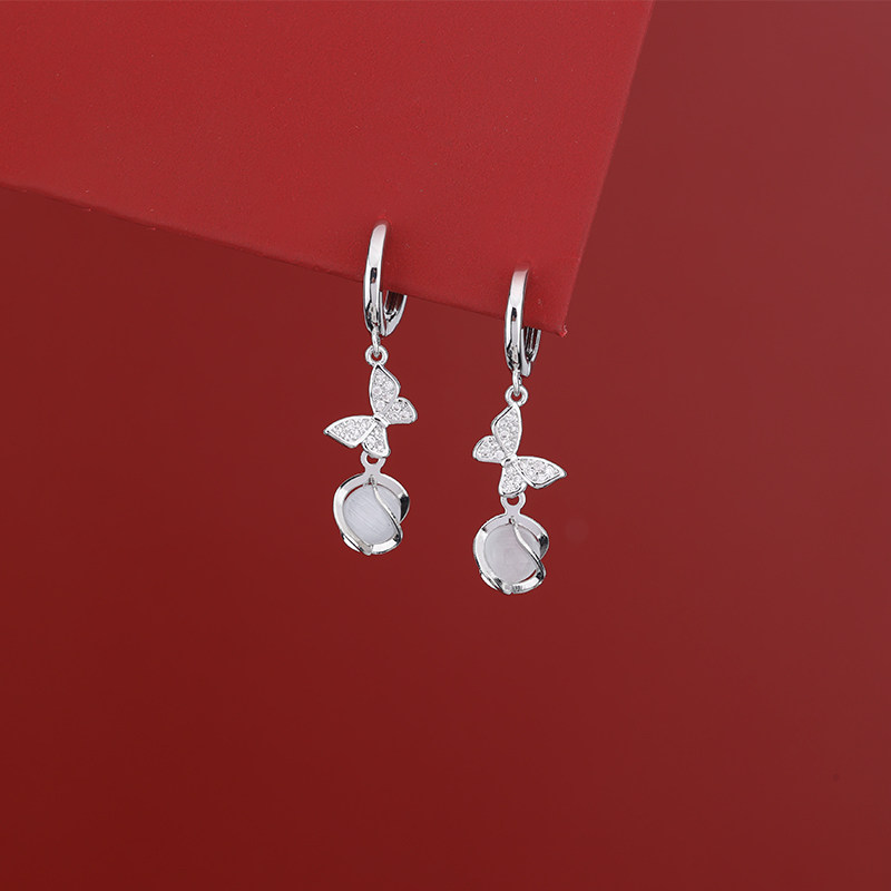 s925纯银猫眼石蝴蝶耳扣女2025年新款小众温柔气质耳环精致耳饰,饰品/流行首饰/时尚饰品新,耳环,淘宝优惠券,粉丝福利购,淘宝优惠卷