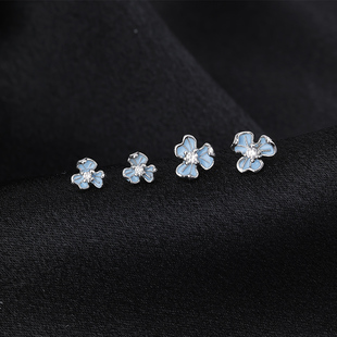 s925纯银蓝色鸢尾花耳钉女小众设计感耳环2024年新款爆款耳饰潮