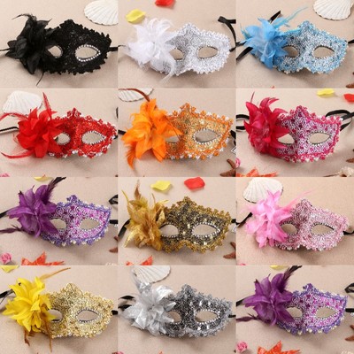 万圣节化装舞会派对威尼斯半脸表演道具女百合花公主侧边加花面具