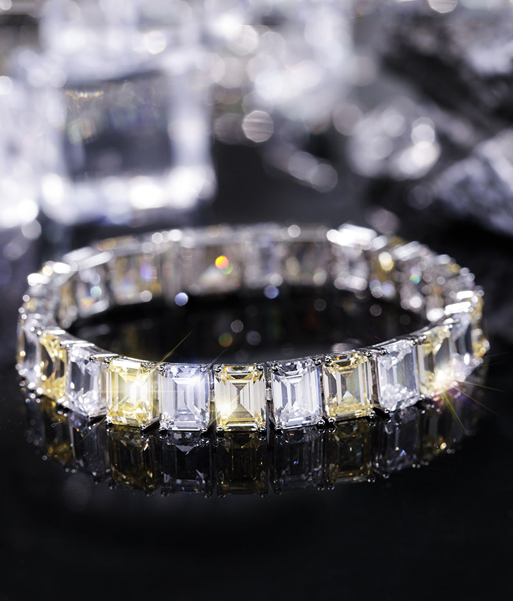 仿真钻石925纯银祖母绿切割黄钻石手链女小众设计气质ins名媛同款