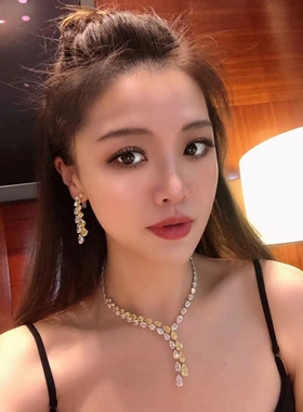 仿真祖母绿项链纯银材质满钻女式