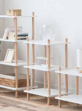 北欧实木落地置物架小户型简易白色多层储物架子厨房卧室收纳书架