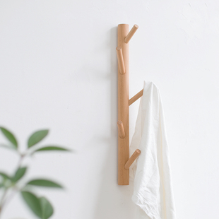 衣架免打孔挂钩墙上衣帽架北欧玄关进门衣服钥匙木质挂衣钩 壁挂式