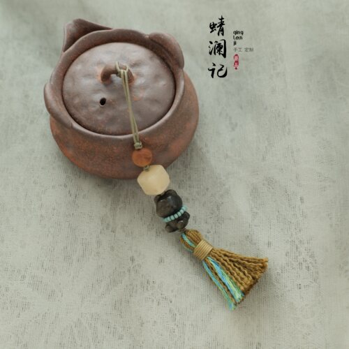 奶酪小熊。原创设计天然金曜石可爱手机挂坠u盘车钥匙新中式挂件
