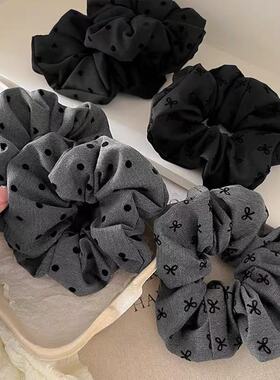 韩国灰色蝴蝶结大肠发圈女秋冬复古扎头发慵懒风低丸子头皮筋发饰