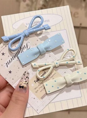 蓝色波点蝴蝶结发夹可爱显白刘海夹甜美鸭嘴夹侧边夹发饰女碎发夹