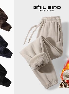 双面加绒加厚男女士休闲裤子束脚奥粒绒运动保暖冬季口袋拉链棉裤