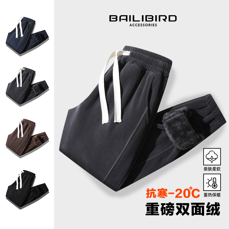 重磅双面加绒加厚抓绒卫裤宽松羊羔绒冬季保暖奥粒绒运动男款束脚
