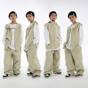 儿童街舞潮服酷帅马甲工装hiphop裤子街舞女孩套装男童嘻哈潮服
