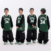 子少儿hiphop童装 嘻哈儿童街舞潮服套装 男女童复古球衣裤 表演出服