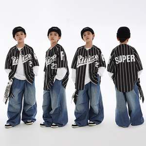 嘻哈儿童街舞潮服套装男童酷帅棒球服少儿hiphop潮牌街舞表演出服