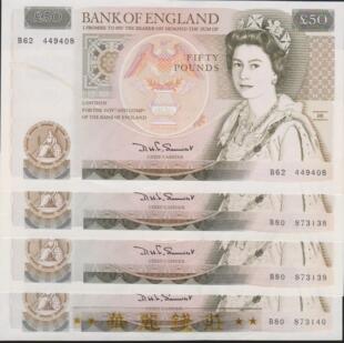 欧洲钱币 首发冠A01 全新UNC 英女王纸币 1981年 英国50镑 D序列