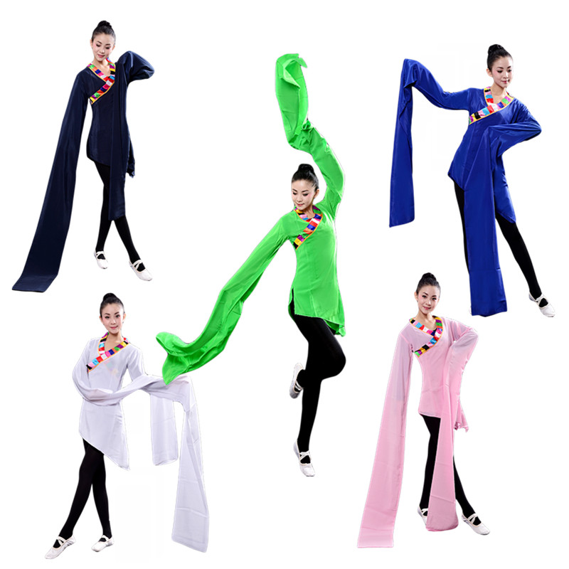 藏族锅庄舞蹈服装藏族连体水袖服饰民族锅庄舞练习服古典舞练功服