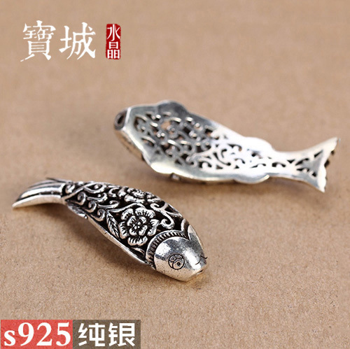 s925纯银镂空雕花银鱼配饰弯管