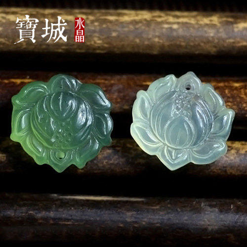 天然A货岫玉手工雕刻莲花挂件吊坠 男女款 diy玉石手链项链配饰