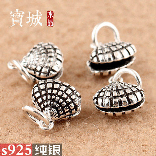 s925纯银复古贝壳挂件diy水晶手链手串项链饰品配饰 泰银配件材料